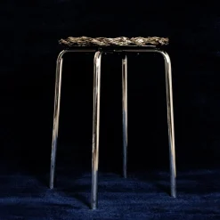 Sgabello in metallo intrecciato placcato argento