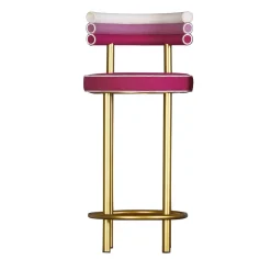 Sgabello Jimmy in tessuto rosa e metallo dorato di Giuseppe Dicecca