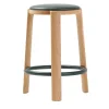 Sgabello rotondo Cute in legno di Rovere e pelle di Favaretto & Partners