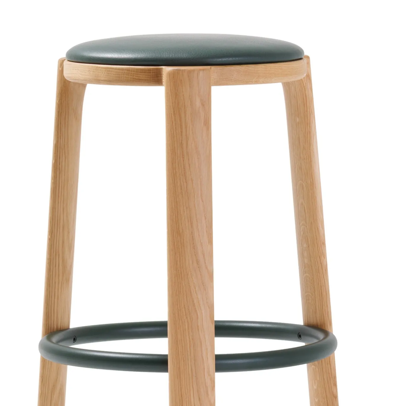 Sgabello rotondo Cute in legno di Rovere e pelle di Favaretto & Partners