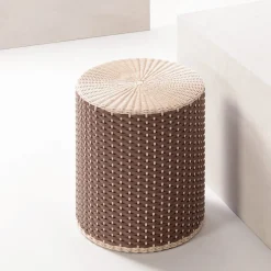 Sgabello/tavolino in pelle e rattan Renoir
