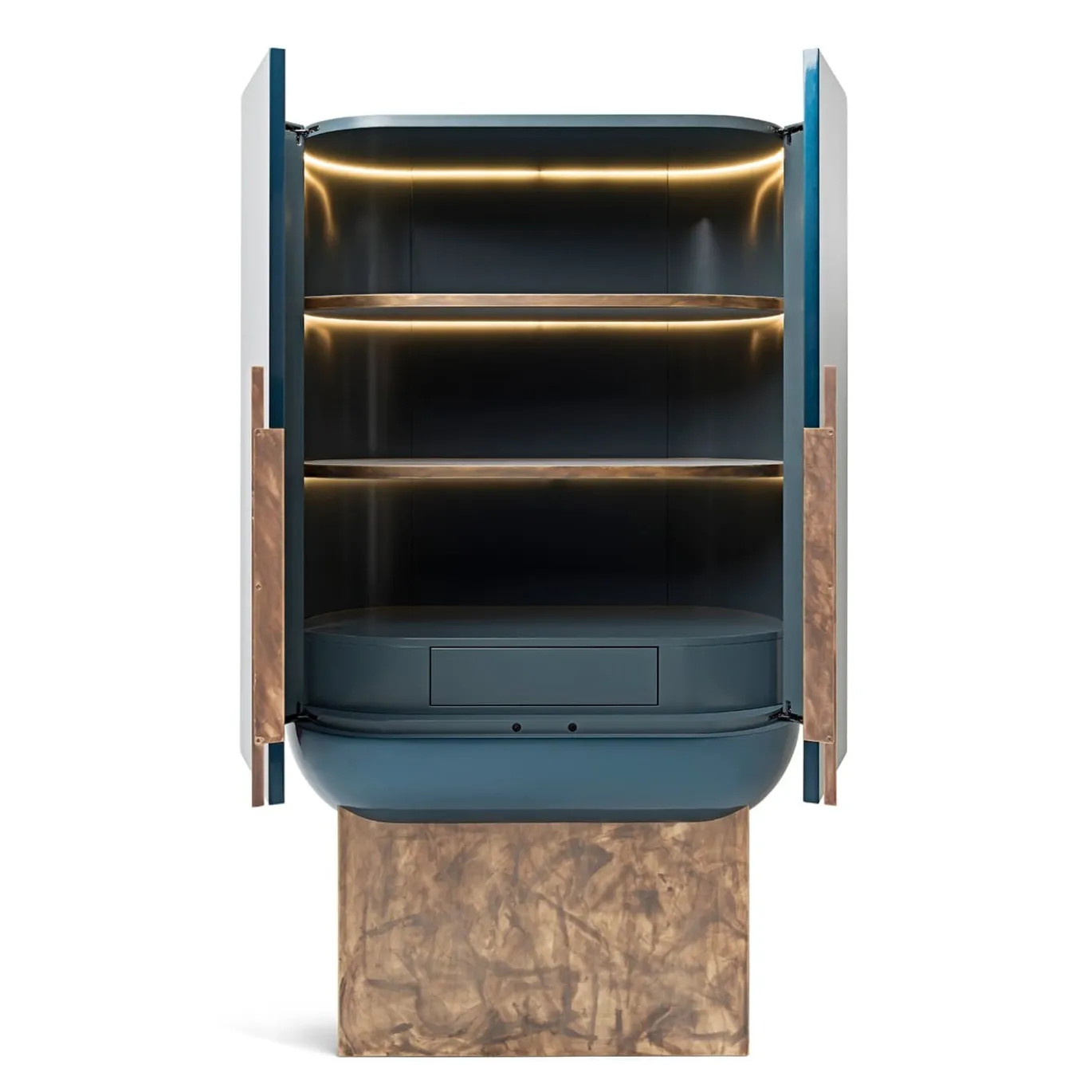 Siona Bar Unit in Legno Laccato Blu e Pelle