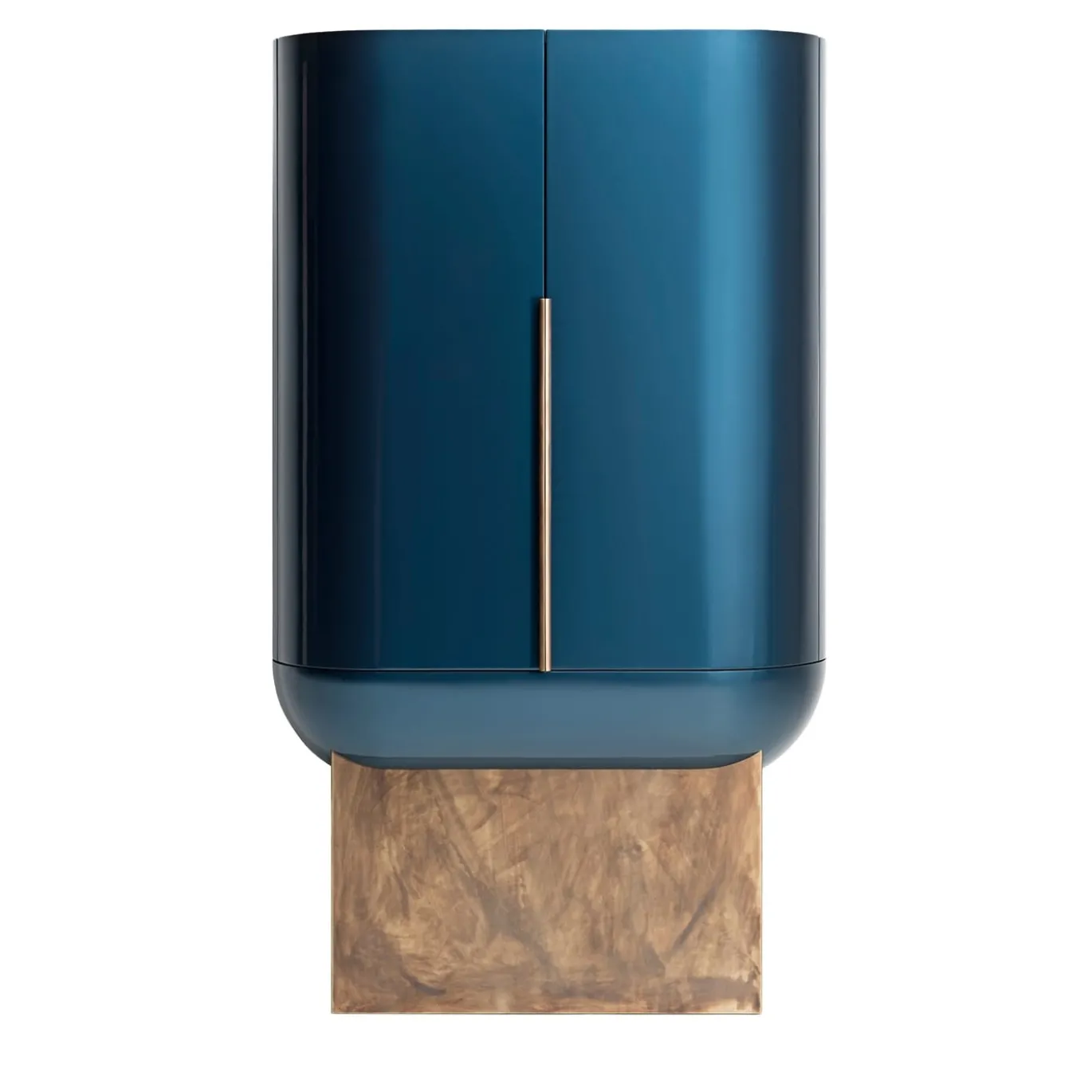 Siona Bar Unit in Legno Laccato Blu e Pelle