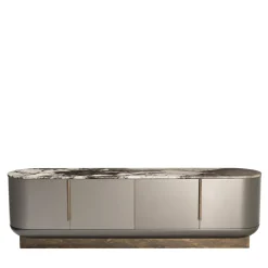 Siona Sideboard in Legno Laccato Grigio e Piano in Marmo