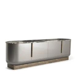 Siona Sideboard in Legno Laccato Grigio e Piano in Marmo