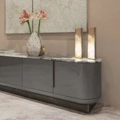 Siona Sideboard in Legno Laccato Grigio e Piano in Marmo