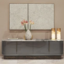 Siona Sideboard in Legno Laccato Grigio e Piano in Marmo
