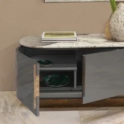 Siona Sideboard in Legno Laccato Grigio e Piano in Marmo