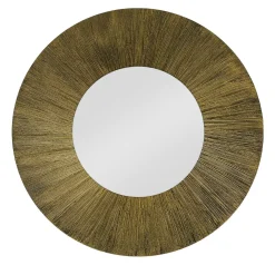 Sole Specchio Tondo Luminoso Decorato Con Resina Spazzolata A Raggiera Color Oro E Bronzo