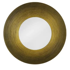 Sole Specchio Tondo Luminoso Decorato Con Resina Spazzolata Concentrica Color Oro E Bronzo