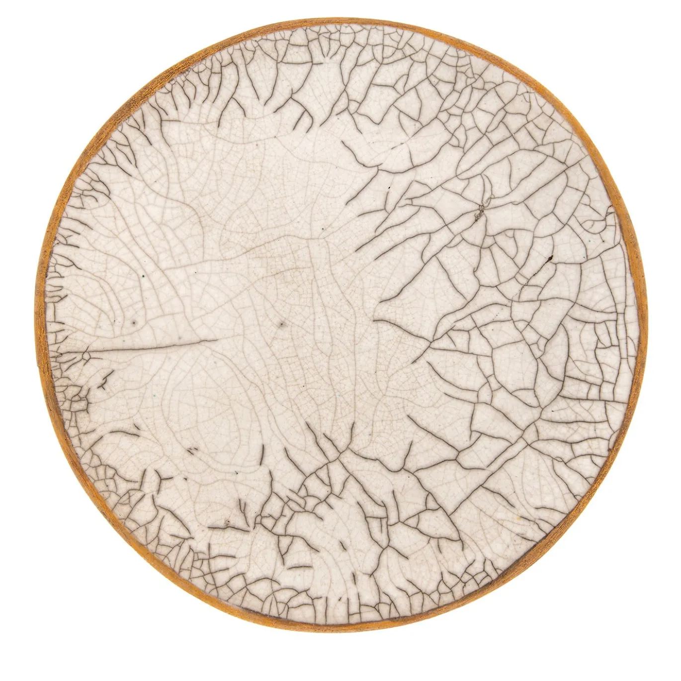 Sottopiatto Decorativo Bianco Raku con Bordo Dorato