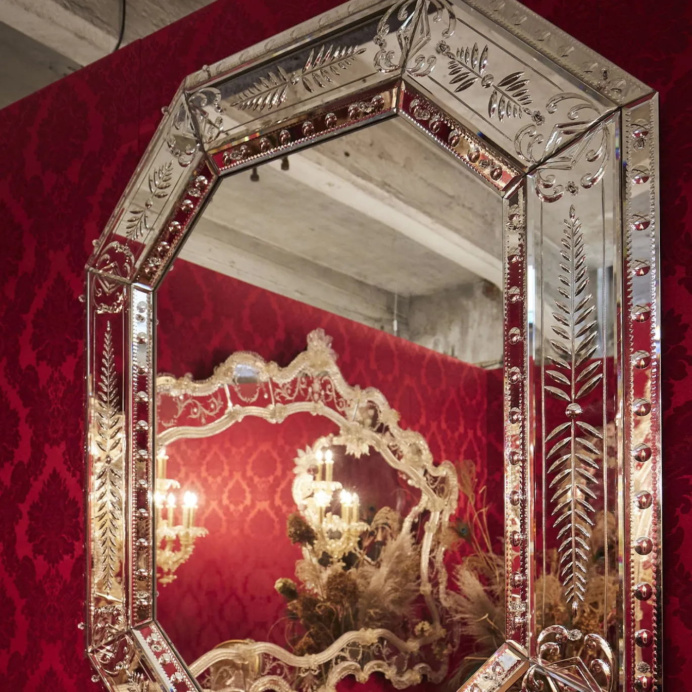 Specchio da muro Salviati ottagonale in argento