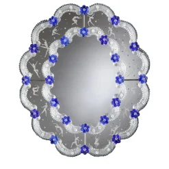 Specchio da parete Dancers in vetro di Murano blu e argento