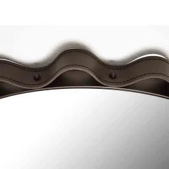 Specchio da Parete Glimt Rotondo in Pelle Marrone