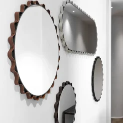Specchio da Parete Glimt Rotondo in Pelle Marrone
