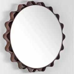 Specchio da Parete Glimt Rotondo in Pelle Marrone