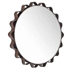 Specchio da Parete Glimt Rotondo in Pelle Marrone