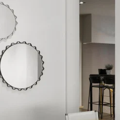 Specchio da Parete Glimt Rotondo in Pelle Marrone