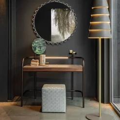 Specchio da Parete Glimt Rotondo in Pelle Marrone