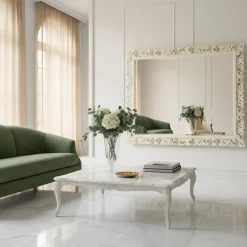 Specchio da parete grande rettangolare Regency bianco crema