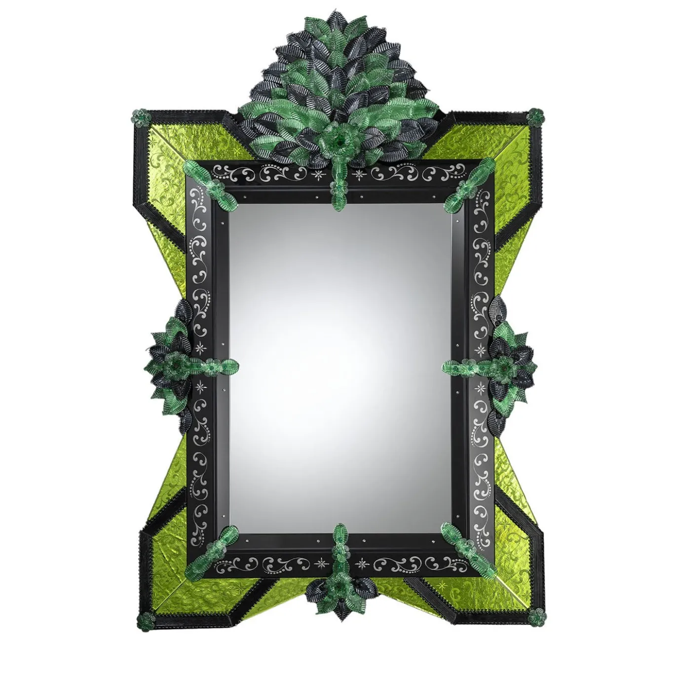 Specchio da parete Kinda in vetro di Murano verde