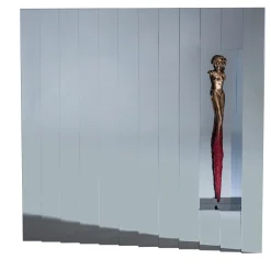 Specchio da parete Mirage con scultura in bronzo e acciaio argento