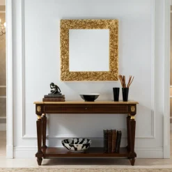 Specchio da parete quadrato Liberty con rose in foglia oro