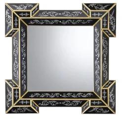 Specchio da parete Redor nero con foglia d'oro