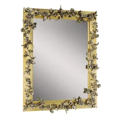 Specchio da parete rettangolare Palmira in ottone con fiori in bronzo