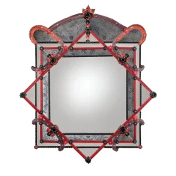 Specchio da parete Tyrus in vetro di Murano rosso