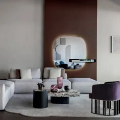 Specchio da parete Uyuni Fumé Gray con cornice in finitura titanio e LED
