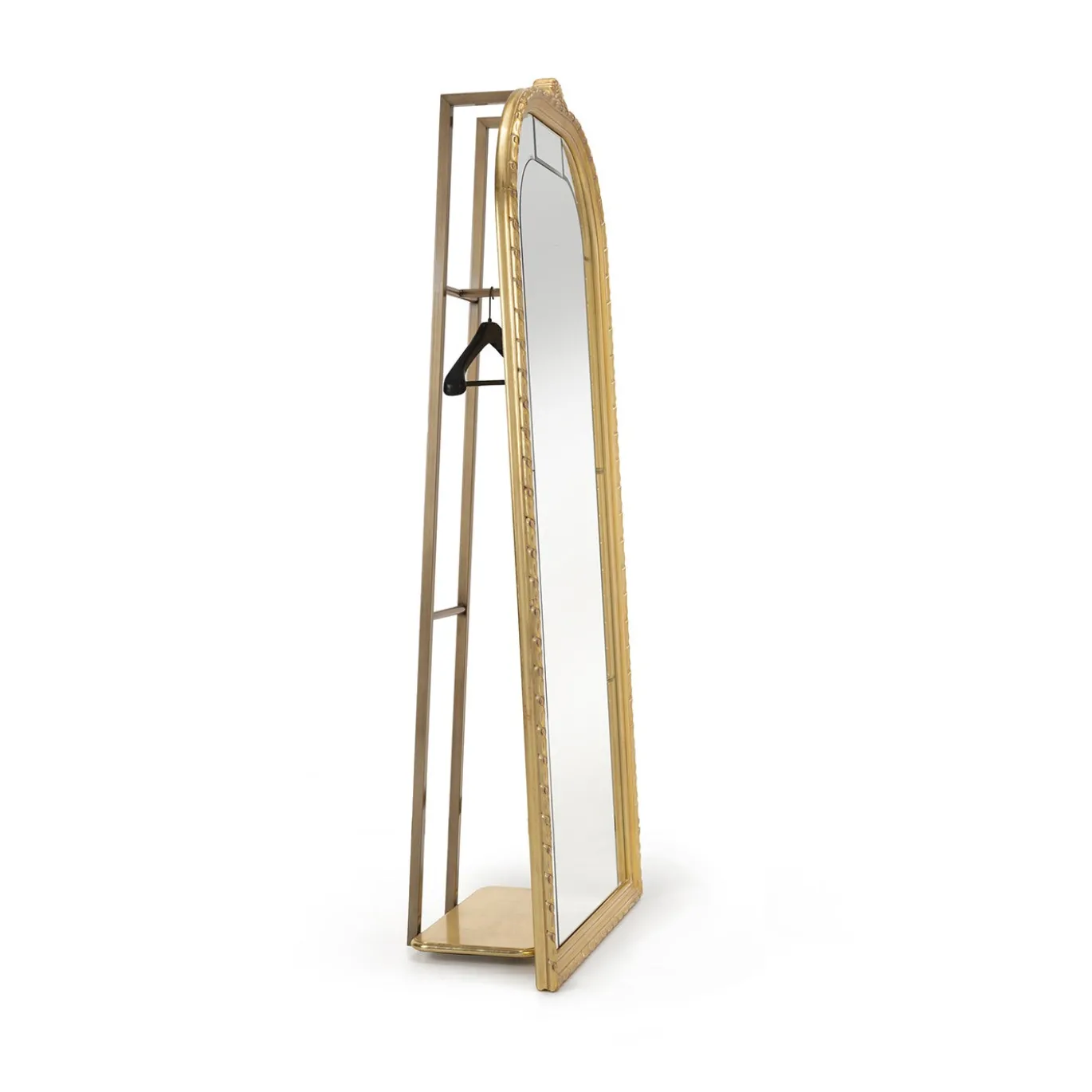 Specchio da terra appendiabiti in legno dorato in stile Luigi XVI