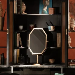 Specchio da Trucco Ottagonale Piccolo in Bronzo