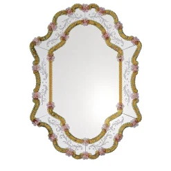 Specchio in vetro di Murano rosa/ambra Vetrai