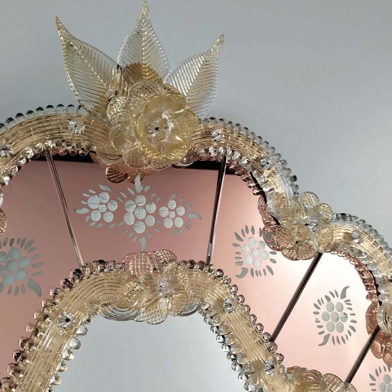 Specchio Navagero in Vetro di Murano Rosa