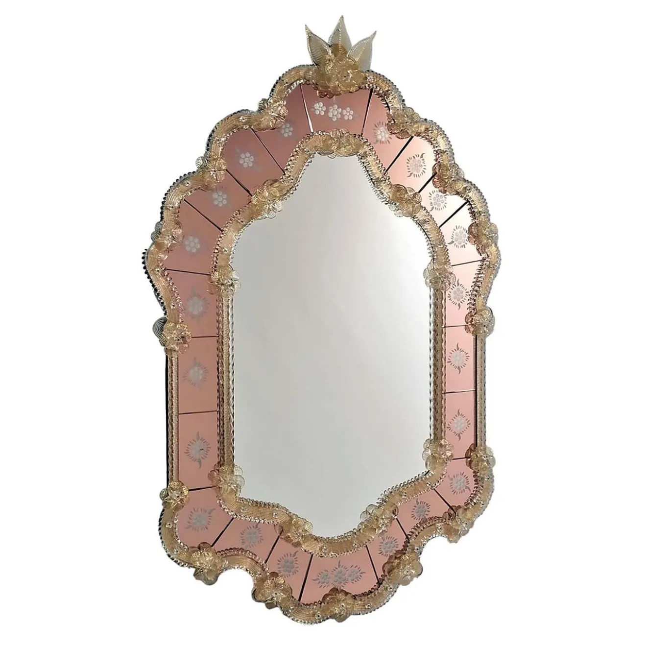 Specchio Navagero in Vetro di Murano Rosa