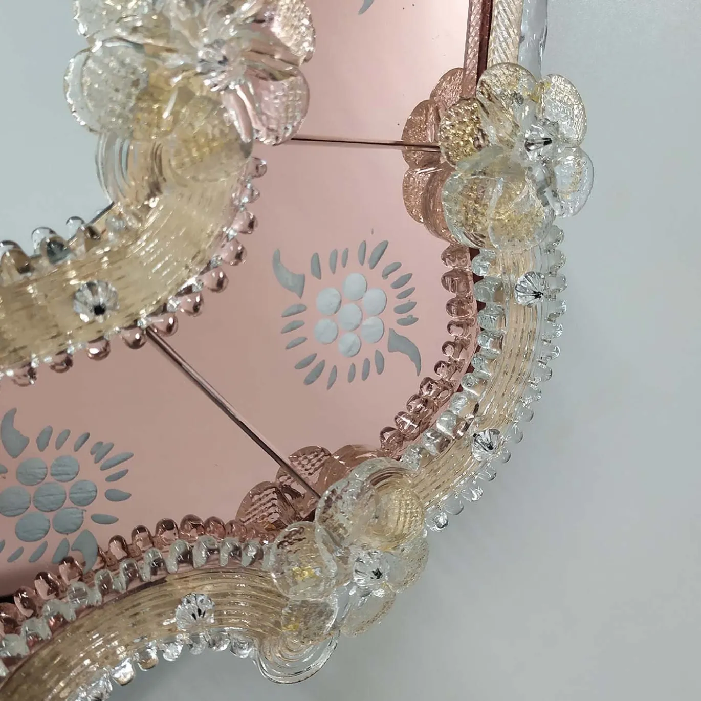 Specchio Navagero in Vetro di Murano Rosa