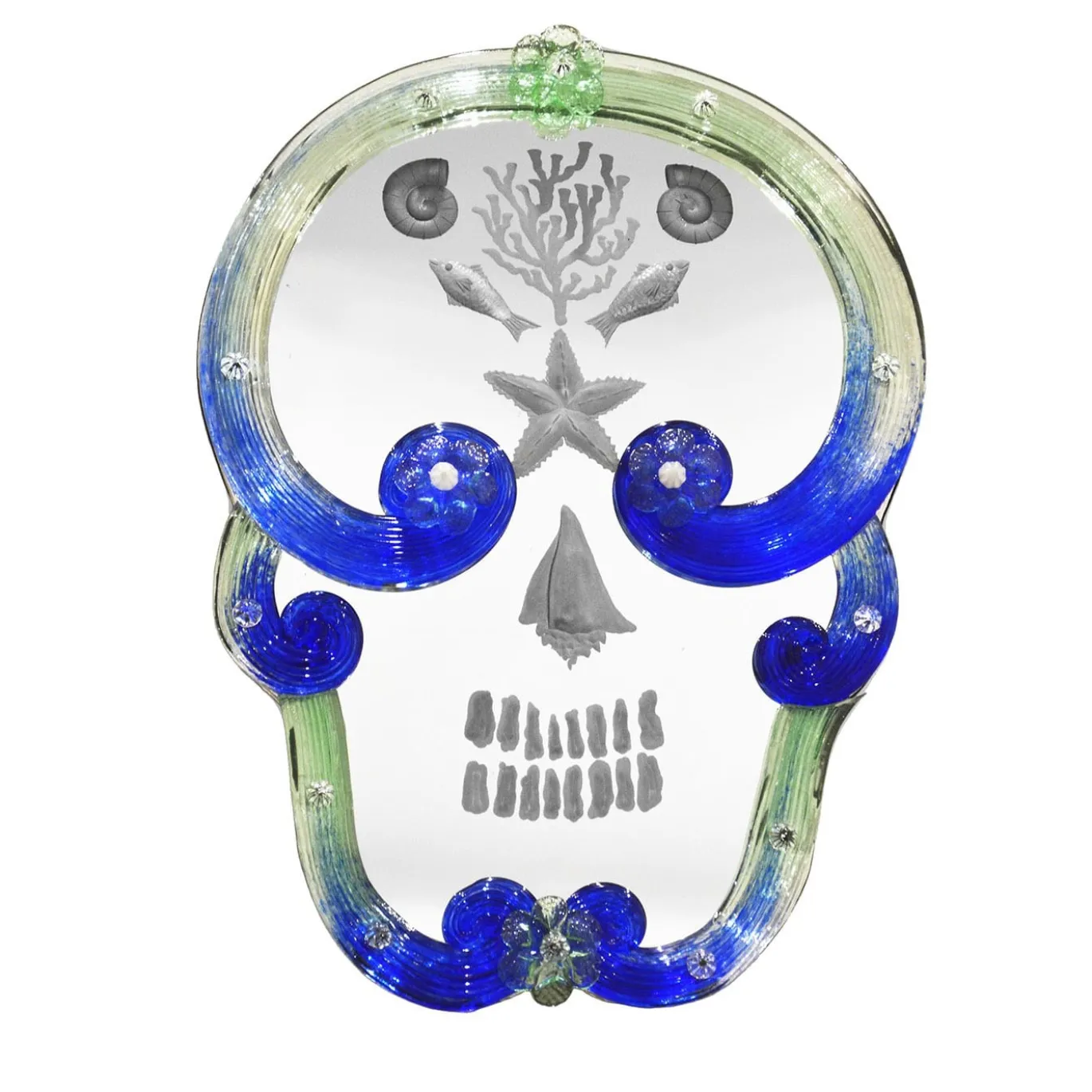 Specchio Pop Skull blu e verde di Bradley Theodore