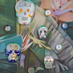 Specchio Pop Skull blu e verde di Bradley Theodore