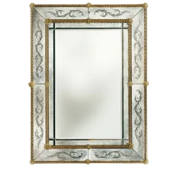 Specchio rettangolare Floral in vetro di Murano anticato #1