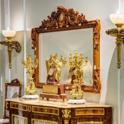 Specchio rettangolare in legno di tiglio in stile Luigi XVI