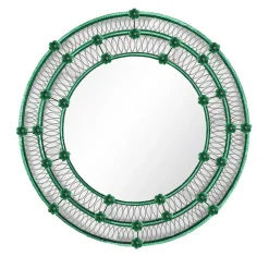 Specchio Rotondo Ostregher Con Decoro Floreale Verde In Vetro Di Murano