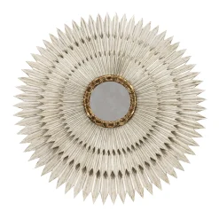 Specchio Sole con Cornice Rotonda in Foglia d'Argento e Oro