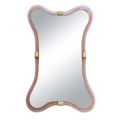 Specchio Torchon in vetro rosa e oro