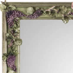 Specchio Vite con Uva in Porcellana Capodimonte e Finitura Argentata