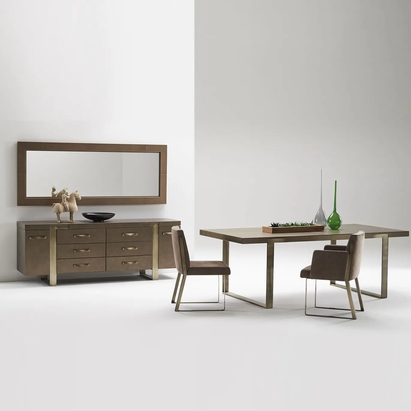 Specchio Volterra rettangolare in pelle marrone