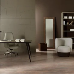 Specchio Volterra rettangolare in pelle marrone