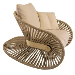 Stankar Poltrona a Dondolo da Esterno in Tessuto Beige con Corda di Canapa