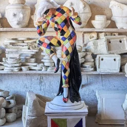 Statua Arlecchino Policroma in Ceramica