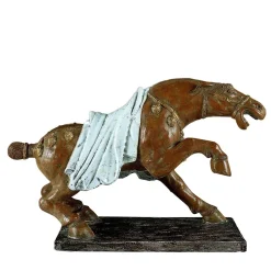 Statua Cavallo Grande in Stile Dinastia Ming in Ceramica Marrone